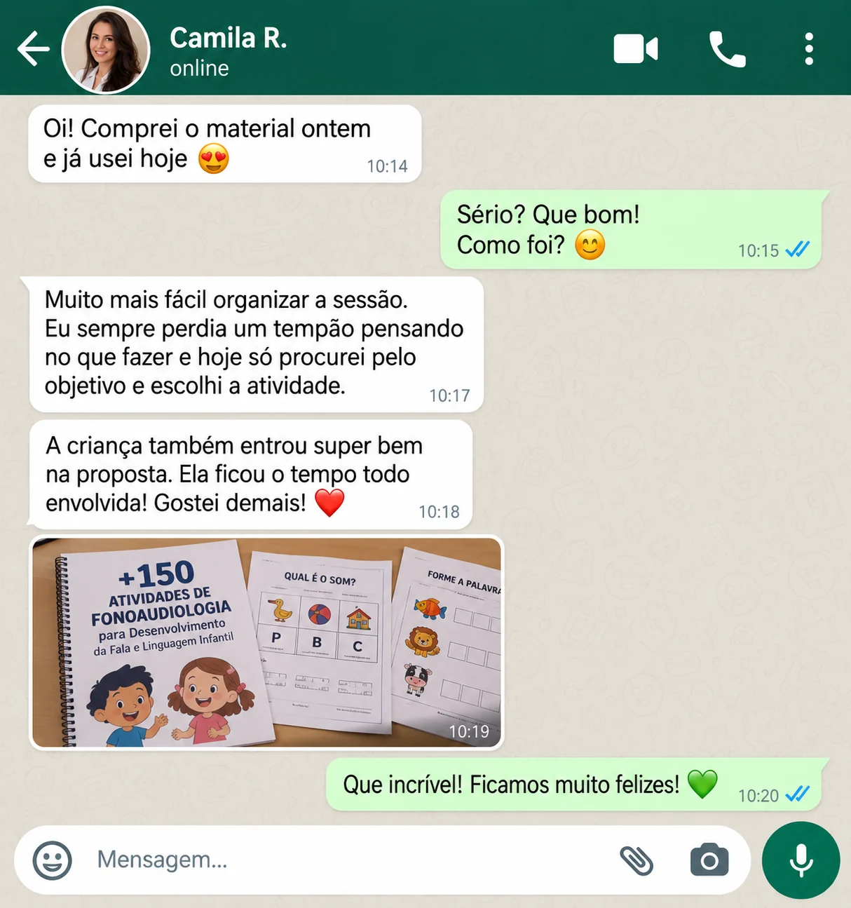 Depoimento de Camila R. sobre as atividades